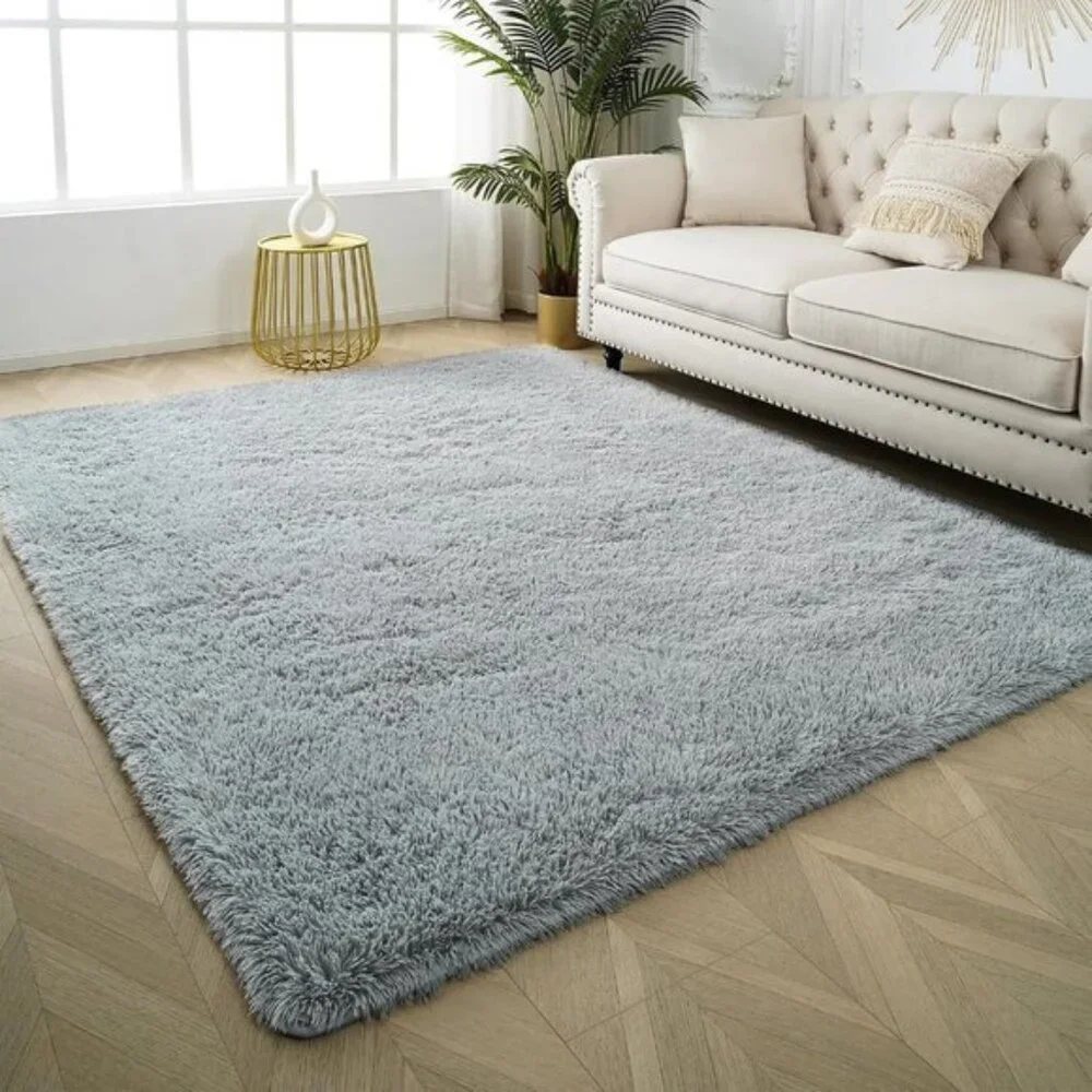 New 5x8 Feet Grey Fluffy Shag Area Rug for Living Room, Non-Slip Fuzzy Carpet